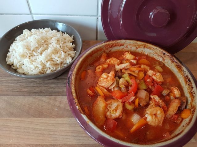 Süß Saure Soße mit Garnelen aus dem runden Zaubermeister und Reis