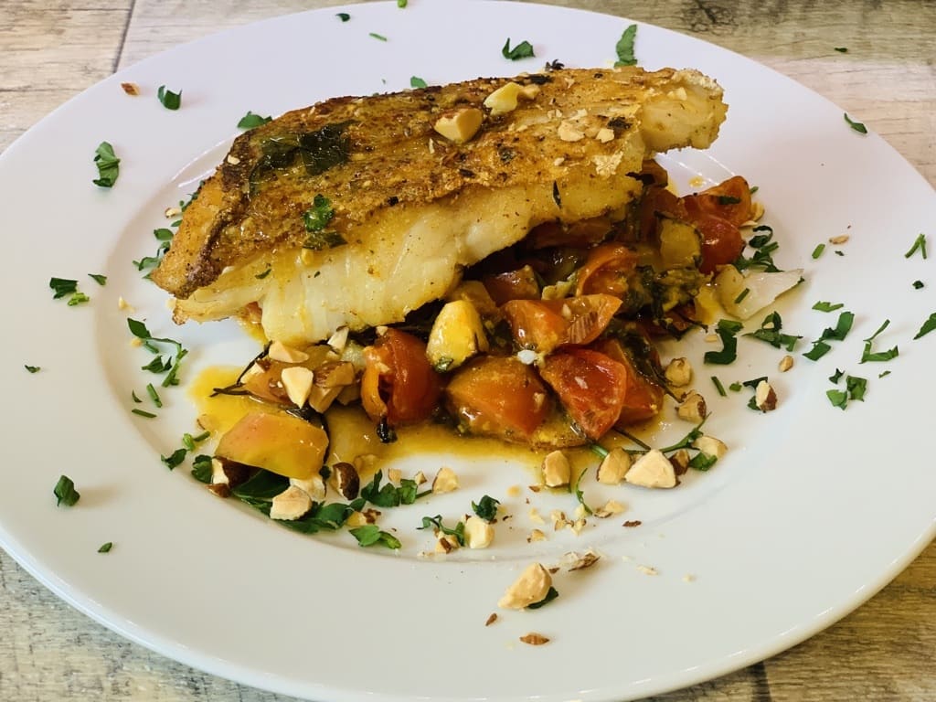 Zanderfilet auf Apfel – Tomaten – Ragout – fettarm – nach Frank Rosin