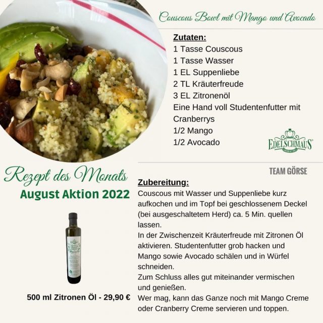 Couscous Bowl mit Mango und Avocado